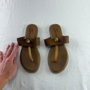 Seven7 Navo1 Flat Brown T-Strap Thong Sandal Womens 8 Coconut Girl Beachy